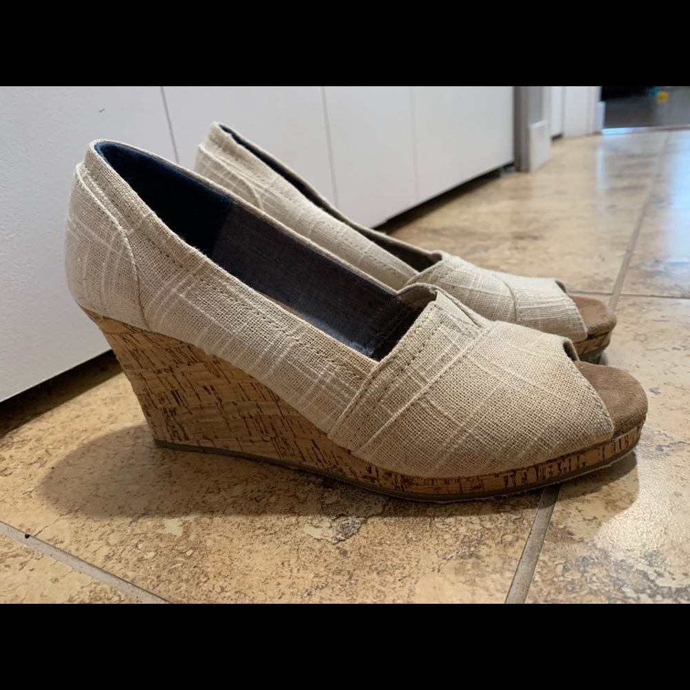 Toms Open Toe Cork Wedge -Offwhite